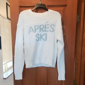 Pink Republic White Crewneck Sweater with Light Blue 'APRÉS SKI' Text